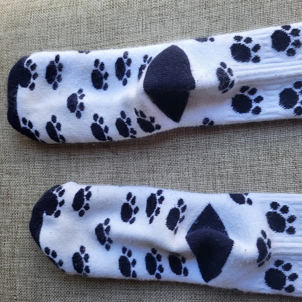 White Socks with Navy Blue Paw Prints